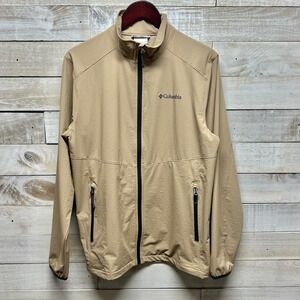 Columbia Jacket Mens Medium Tan Full Zip Lightweight Windbreaker Pockets Stretch